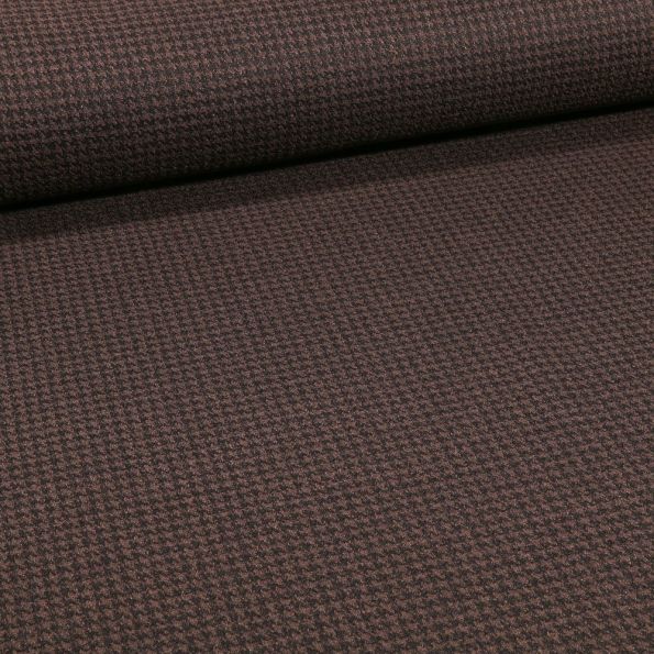 Tissu Maille Polyviscose Mini pied de poule sur fond Marron - Par 10 cm