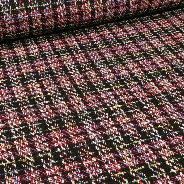 Tissu Tweed coloré sur fond Rose fuchsia - Par 10 cm