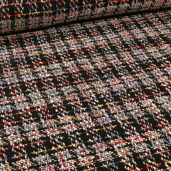 Tissu Tweed coloré sur fond Noir - Par 10 cm