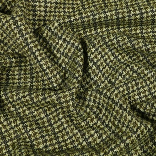 Tissu Maille toucher laine Pied de poule sur fond Vert - Par 10 cm