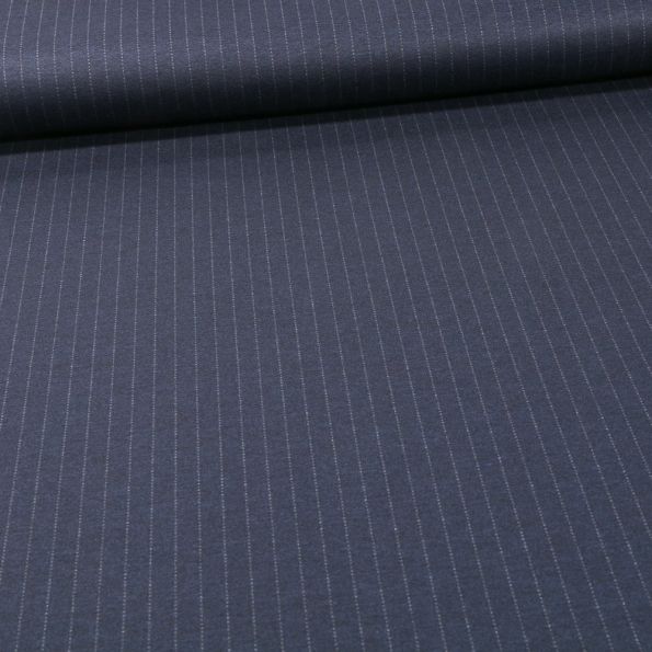 Tissu Jersey Milano rayures grises sur fond Bleu marine - Par 10 cm