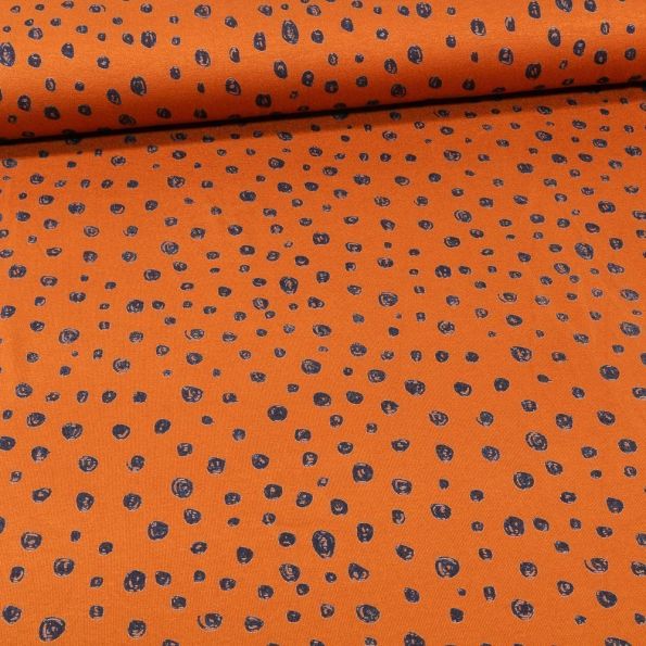 Tissu Jersey Viscose Pois déstructurés sur fond Orange - Par 10 cm