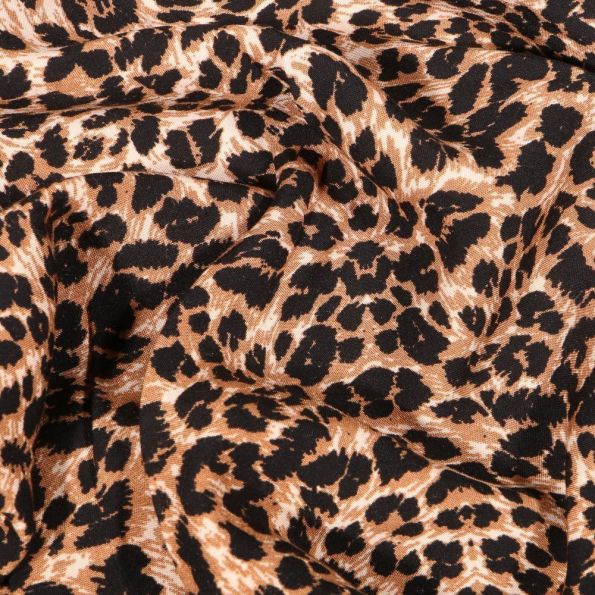 Tissu Viscose Léopard sur fond Beige - Par 10 cm