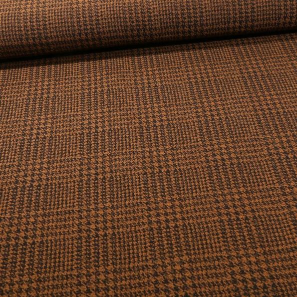 Tissu Bengaline Pied de poule sur fond Ocre - Par 10 cm