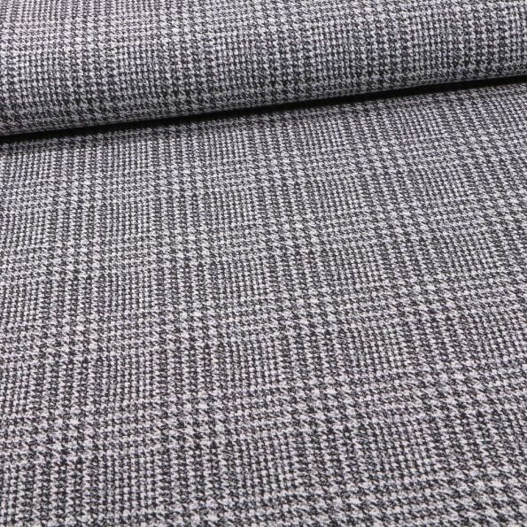 Tissu Bengaline Pied de poule sur fond Blanc - Par 10 cm