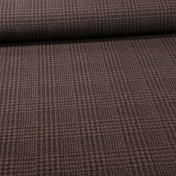 Tissu Bengaline Pied de poule sur fond Taupe - Par 10 cm