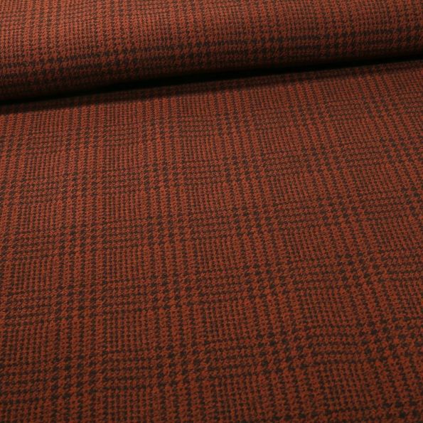 Tissu Bengaline Pied de poule sur fond Brique - Par 10 cm