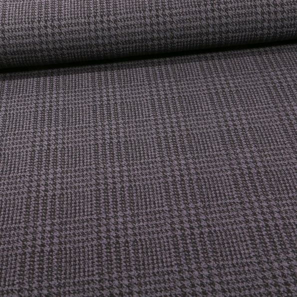 Tissu Bengaline Pied de poule sur fond Gris anthracite - Par 10 cm