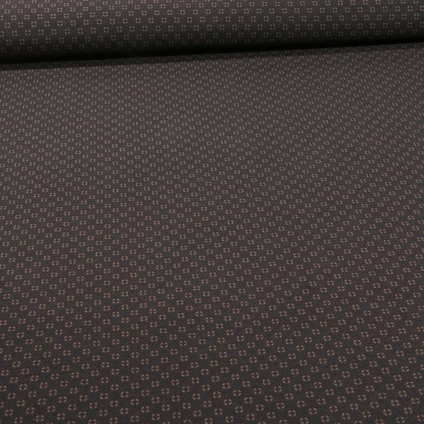 Tissu Bengaline Mini losanges taupes sur fond Noir - Par 10 cm