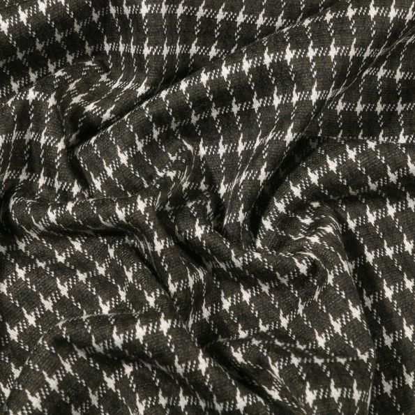 Tissu Maille Jersey Petit pied de poule sur fond Vert foncé - Par 10 cm