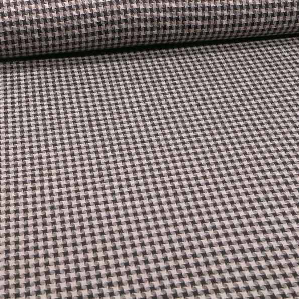 Tissu Maille carreaux sur fond Taupe - Par 10 cm