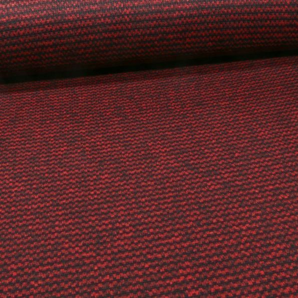 Tissu Maille Jacquard Rayé sur fond Rouge foncé - Par 10 cm