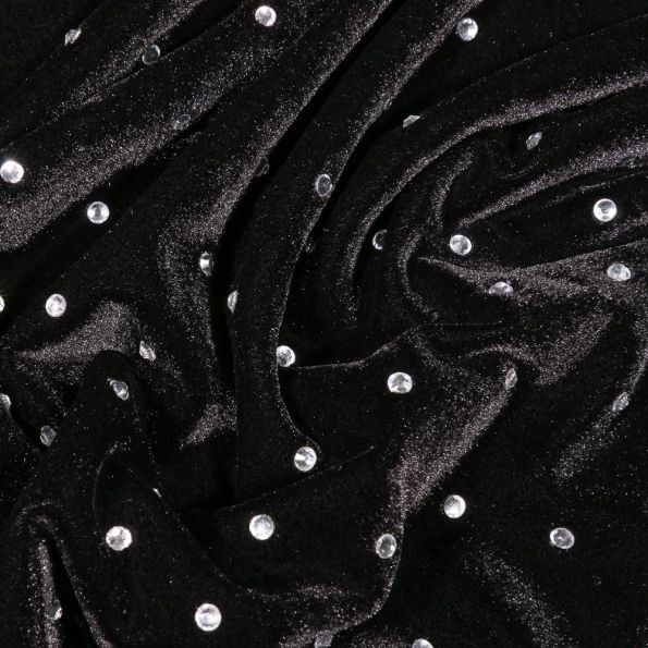 Tissu Velours Jersey Strass Noir - Par 10 cm