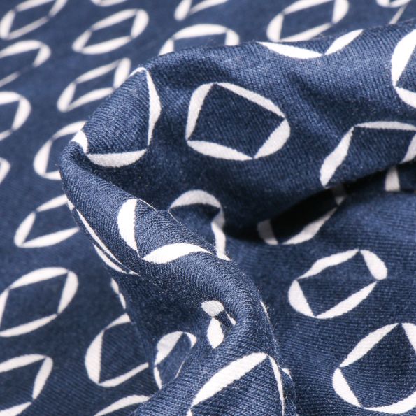 Tissu Jersey Viscose Carré dans cercles sur fond Bleu marine - Par 10 cm