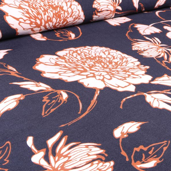 Tissu Bengaline Tina sur fond Bleu marine - Par 10 cm