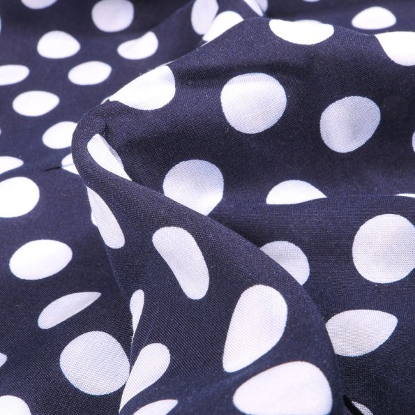 Tissu Viscose Pois XL sur fond Bleu marine - Par 10 cm