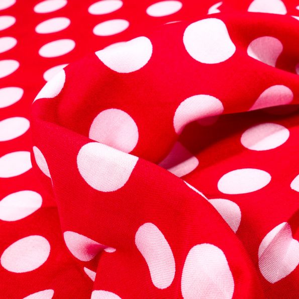 Tissu Viscose Pois XL sur fond Rouge - Par 10 cm