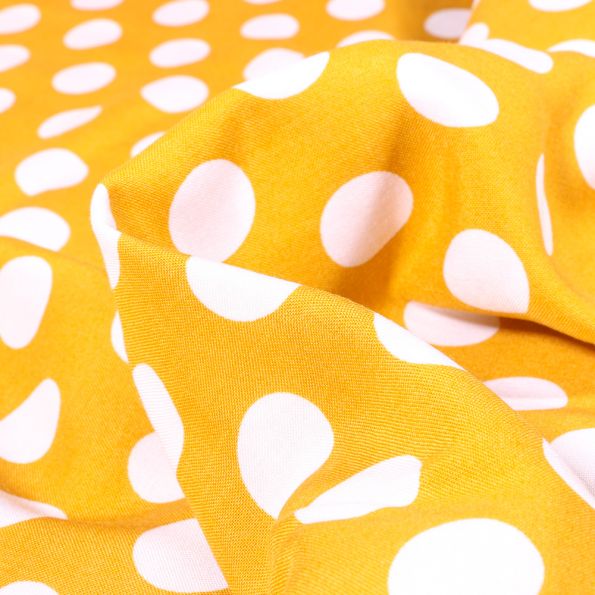 Tissu Viscose Pois XL sur fond Jaune - Par 10 cm