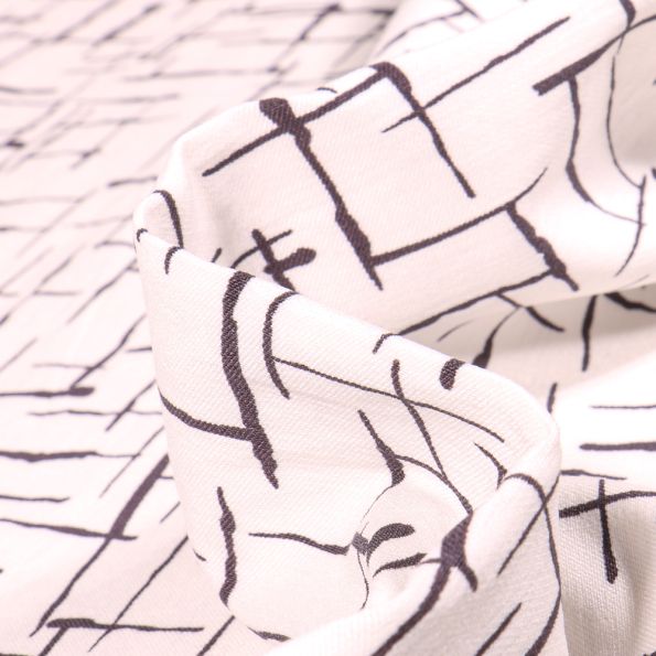 Tissu Bengaline Motifs abstraits sur fond Blanc - Par 10 cm