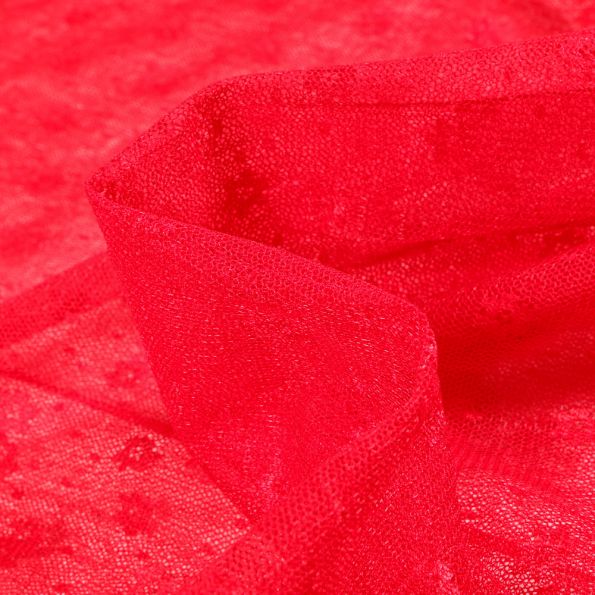 Tissu Tulle souple Fleurs sur fond Rouge - Par 10 cm