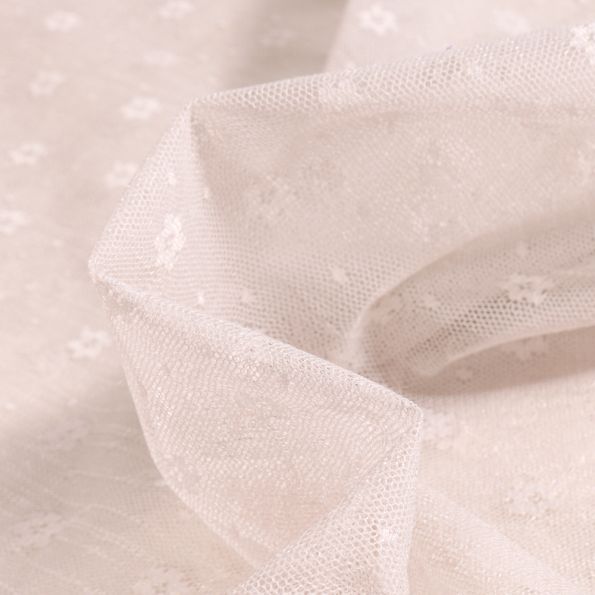 Tissu Tulle souple Fleurs sur fond Blanc cassé - Par 10 cm
