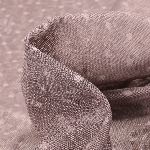 Tissu Tulle souple  pois 5 mm sur fond Gris - Par 10 cm