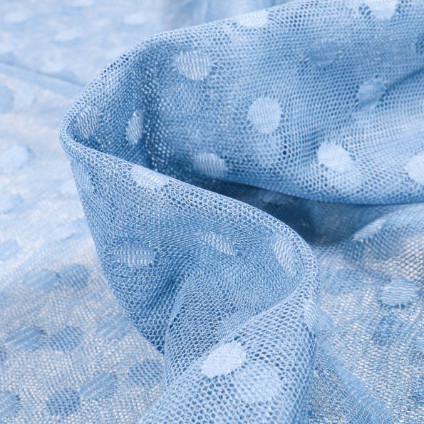 Tissu Tulle souple Pois 1 cm sur fond Bleu - Par 10 cm
