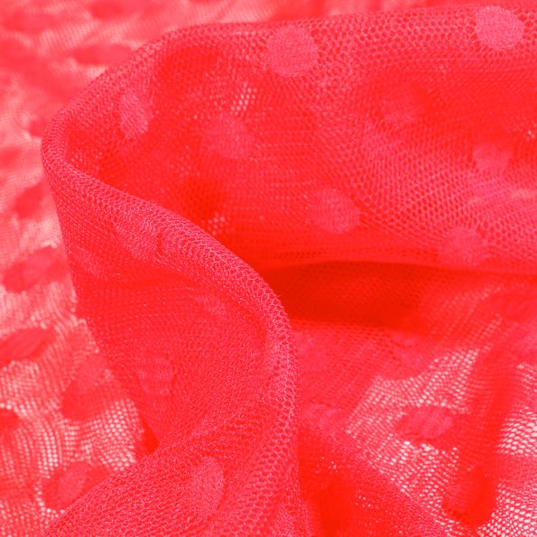 Tissu Tulle souple Pois 1 cm sur fond Rouge - Par 10 cm