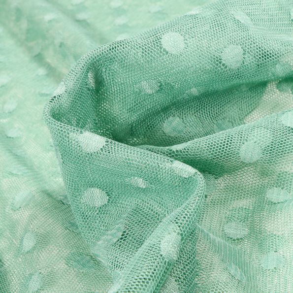 Tissu Tulle souple Pois 1 cm sur fond Vert menthe - Par 10 cm