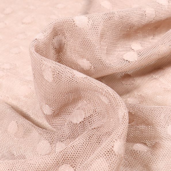 Tissu Tulle souple Pois 1 cm sur fond Beige - Par 10 cm