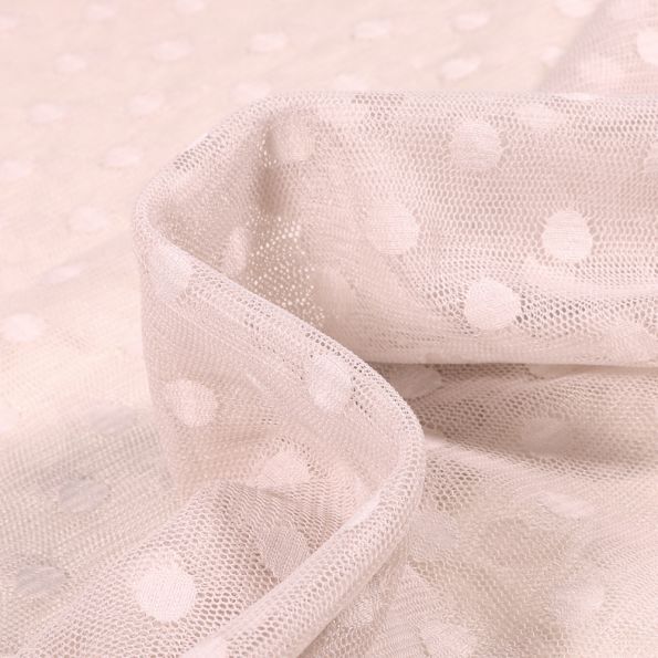 Tissu Tulle souple Pois 1 cm sur fond Blanc cassé - Par 10 cm