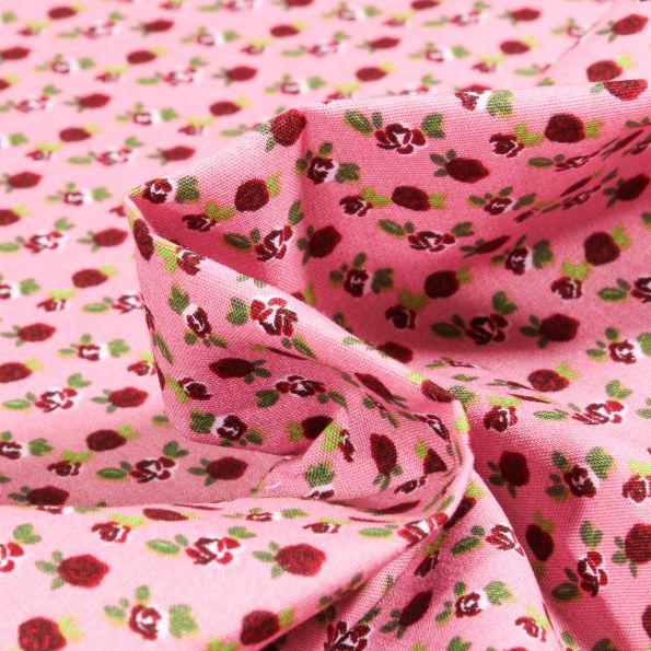 Tissu Coton imprimé Rosa sur fond Rose - Par 10 cm