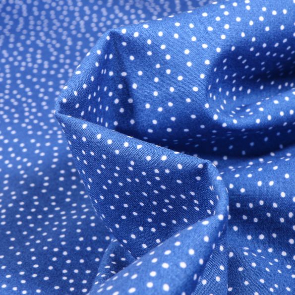 Tissu Coton imprimé Mini pois sur fond Bleu - Par 10 cm