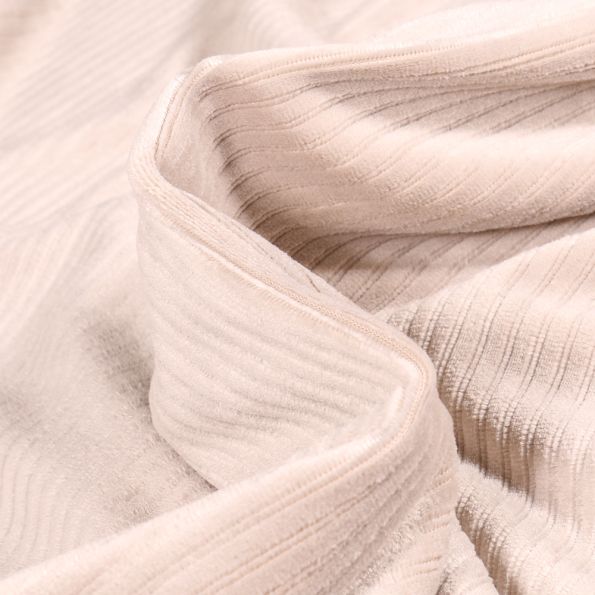 Tissu Velours Jersey côtelé uni unicolour sur fond Blanc cassé - Par 10 cm