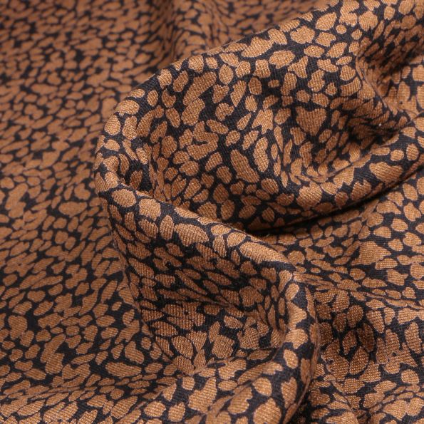Tissu Jersey Viscose Alba Taches marron sur fond Noir - Par 10 cm