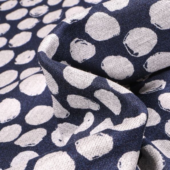 Tissu Maille polyviscose Ronds destructurés gris sur fond Bleu marine - Par 10 cm