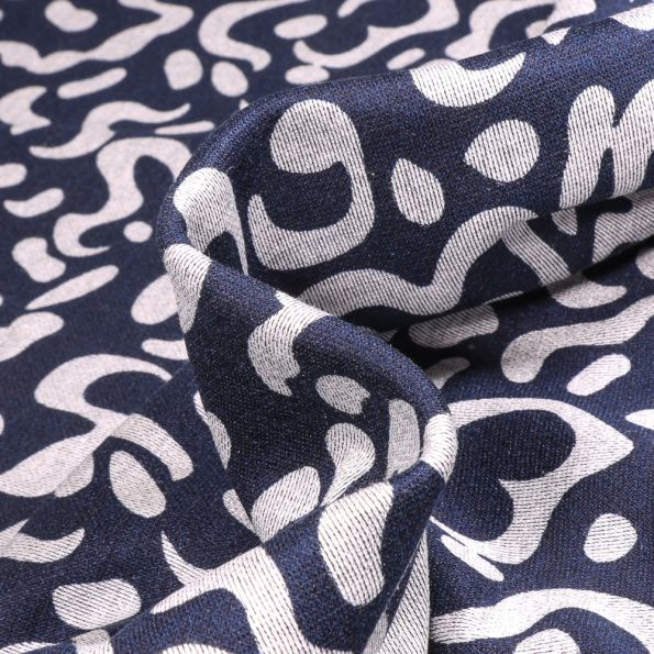 Tissu Maille polyviscose Anna Motifs abstraits gris sur fond Bleu marine - Par 10 cm