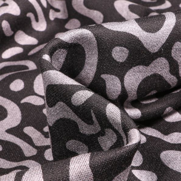 Tissu Maille polyviscose Anna Motifs abstraits gris sur fond Noir - Par 10 cm