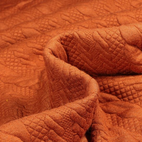 Tissu Sweat matelassé Torsade sur fond Orange - Par 10 cm