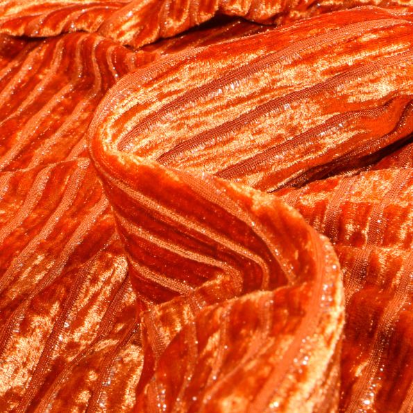 Tissu Velours Ausbrenner sur fond Orange - Par 10 cm