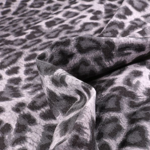 Tissu Bengaline Léopard sur fond Gris - Par 10 cm