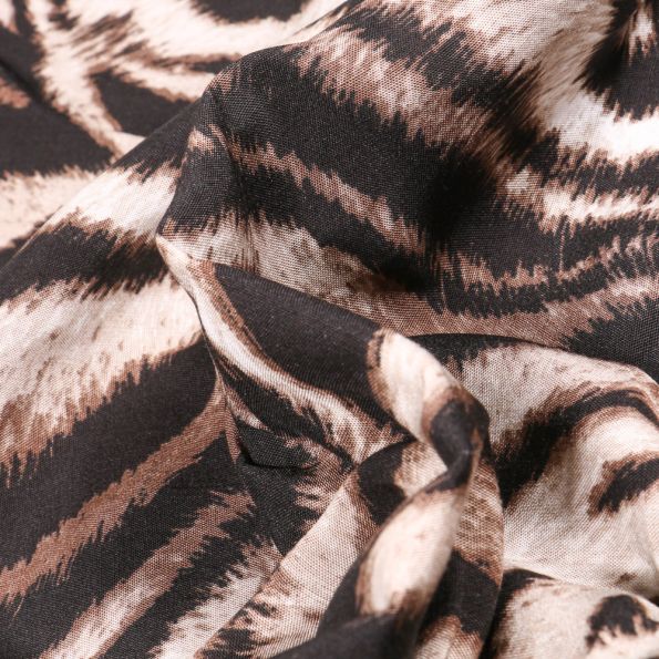 Tissu Viscose Zébré marron sur fond Blanc cassé - Par 10 cm