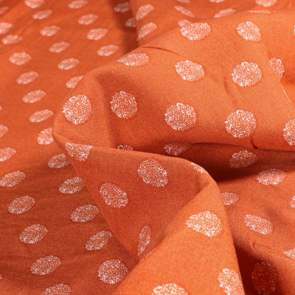 Tissu Viscose Cercles pointillés sur fond Orange - Par 10 cm