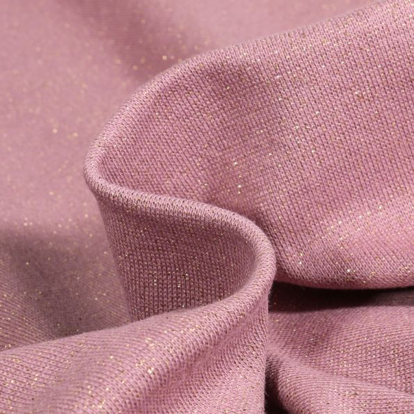 Tissu Bord côte pailleté Or sur fond Rose pâle - Par 10 cm