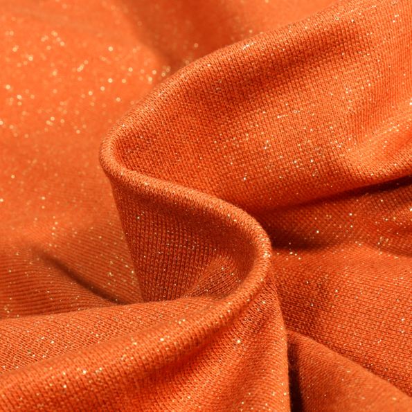 Tissu Bord côte pailleté Or sur fond Orange - Par 10 cm