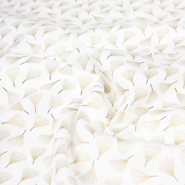 Tissu Coton imprimé Fleurs dorés sur fond Blanc - Par 10 cm