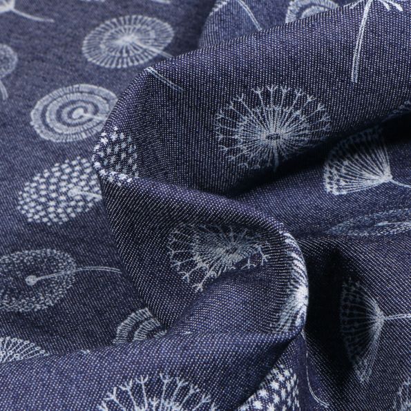 Tissu Chambray Pissenlit sur fond Bleu nuit - Par 10 cm