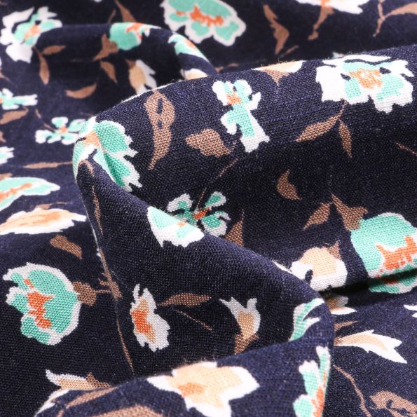 Tissu Viscose texturé Florista sur fond Bleu marine - Par 10 cm