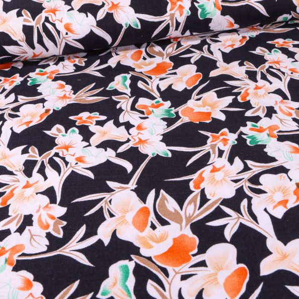 Tissu Jersey Viscose Juana sur fond Bleu marine - Par 10 cm