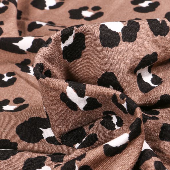 Tissu Jersey Viscose Léoprint sur fond Marron - Par 10 cm